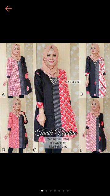 Tunik Nadine Batik Kombinasi Merah Tunik Batik Seragaman Kerja Kantor Tunik Nadin Tunic Nadine