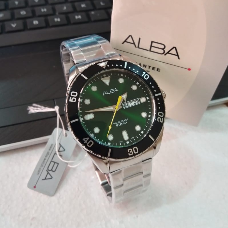 JAM TANGAN PRIA ALBA AJ6111X1 AJ6111 SILVER GREEN ORIGINAL