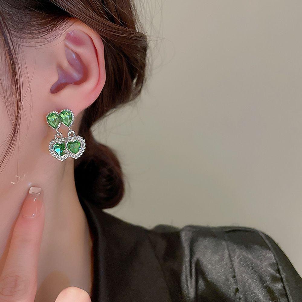 Mxbeauty Wanita Drop Earrings Pesta Vintage Tetesan Air Ganda Hati Berlian Imitasi Temperamen Menjuntai Anting-Anting