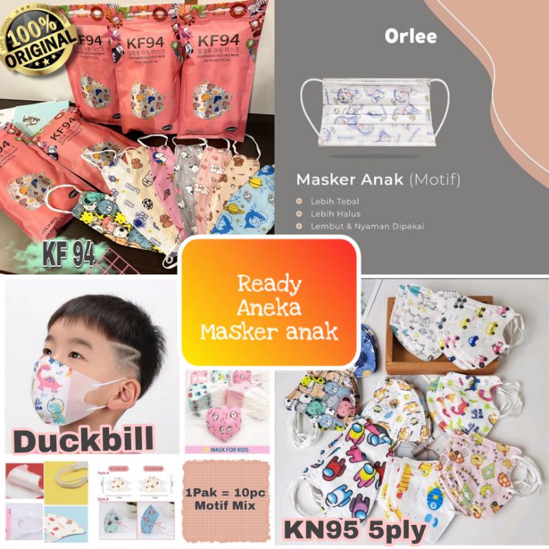 【1Pak=10pc】Masker motif Anak disposable 3ply Motif / KN95 anak / Masker Earloop / Masker 3ply Anak /