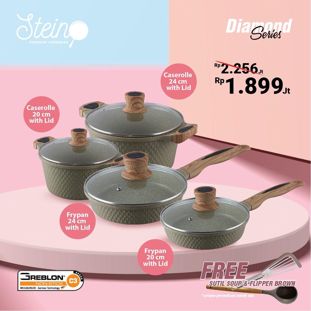 Stein Cookware Paket Diamond (FREE TONG CAPITAN GREEN)