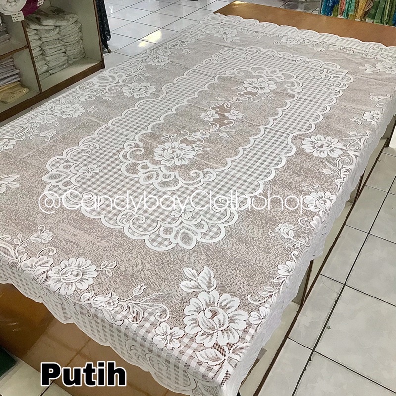 Taplak Meja Makan persegi 4 Kursi 135 x 180 cm Bahan kain Polyester Corak Bunga Mahkota Minimalis Si