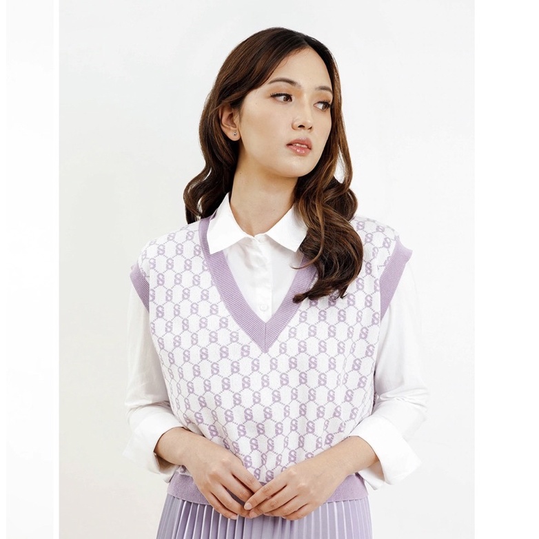 Preloved Benang Jarum Signature Monogram vest Grape Buttonscarves