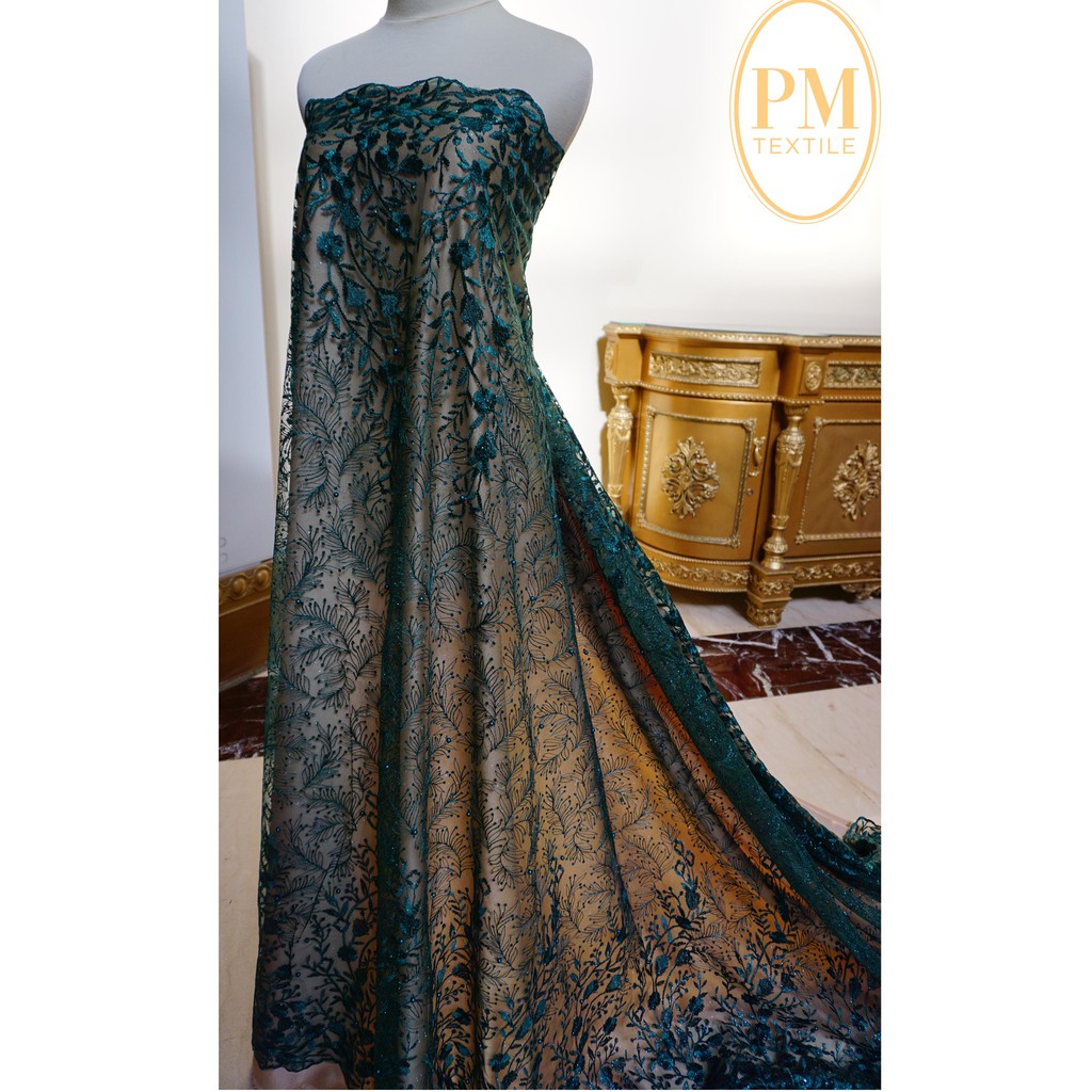 Kain Tile / Kain Tulle Mutiara Brokat Glitter Renda Atas & Bawah. Kebaya, dress