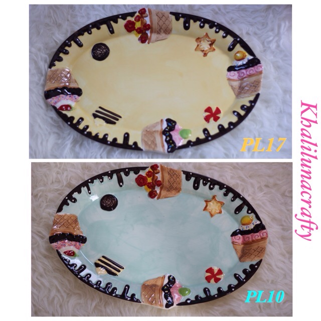Piring shabby size besar import turki motif ice cream timbul (PL10&17)