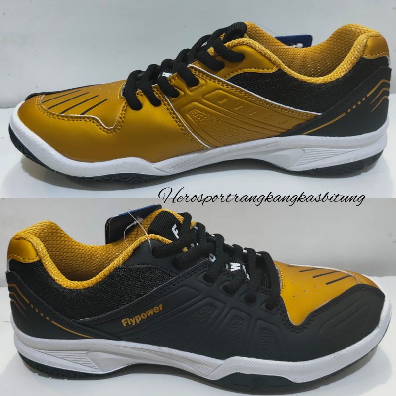 sepatu flypower kalasan 4 Neo gold hitam / sepatu badminton