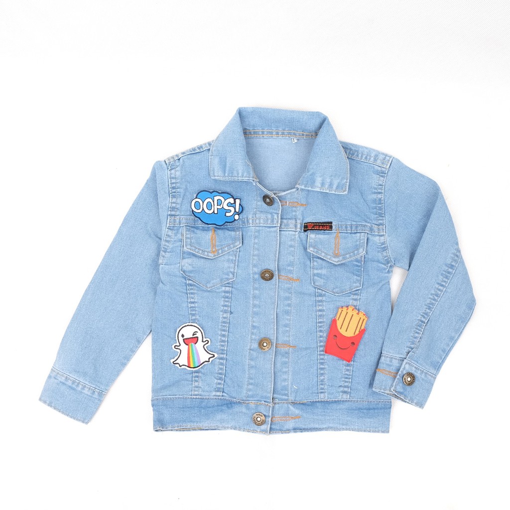 ORIGINAL JAKET JEANS ANAK LAKI LAKI PEREMPUAN JAKET BAYI OOPS BLUE SERIES BORDIR R