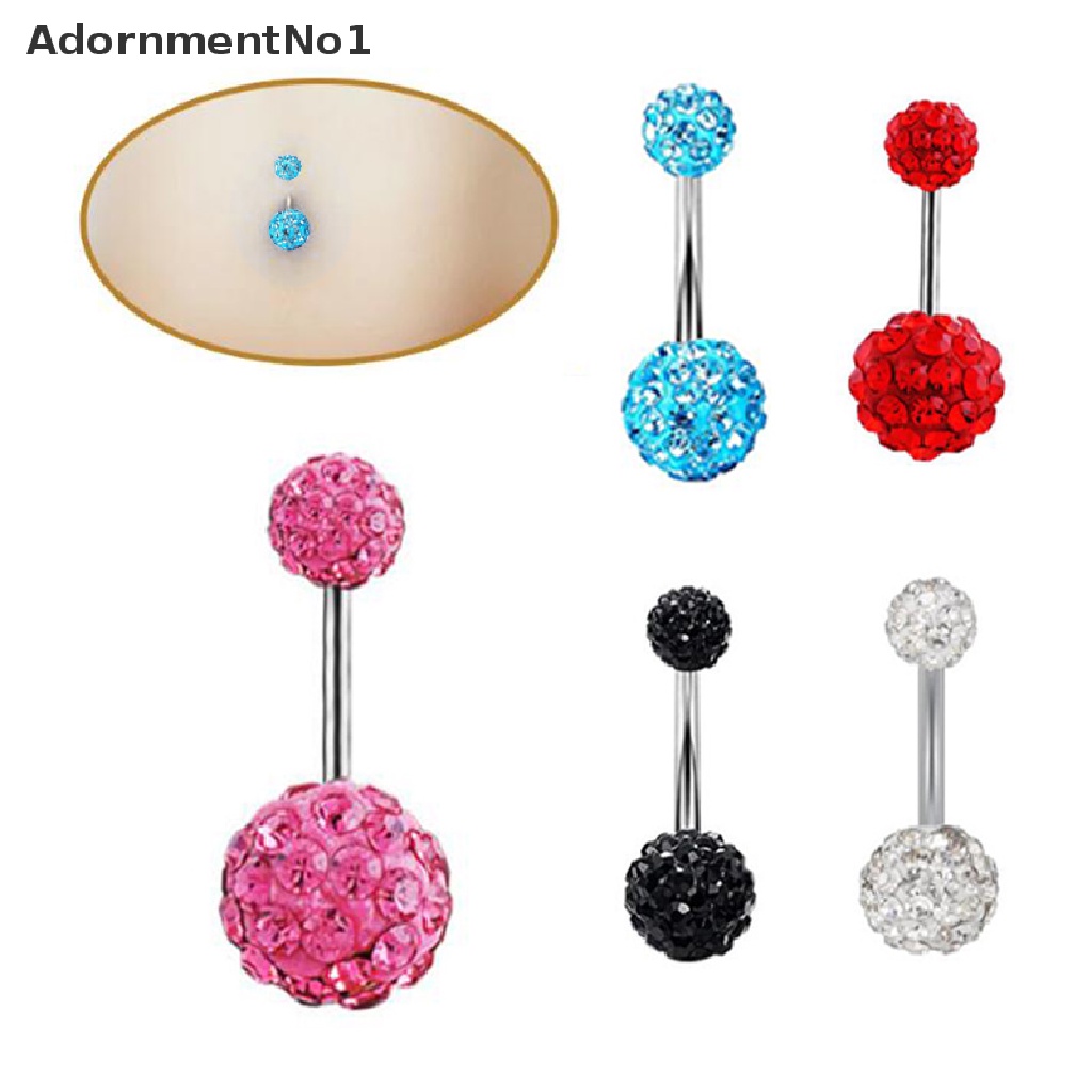 (AdornmentNo1) 5pcs / Set Anting Tindik Perut / Pusar Bentuk Barbel Aksen Kristal Untuk Perhiasan Wanita