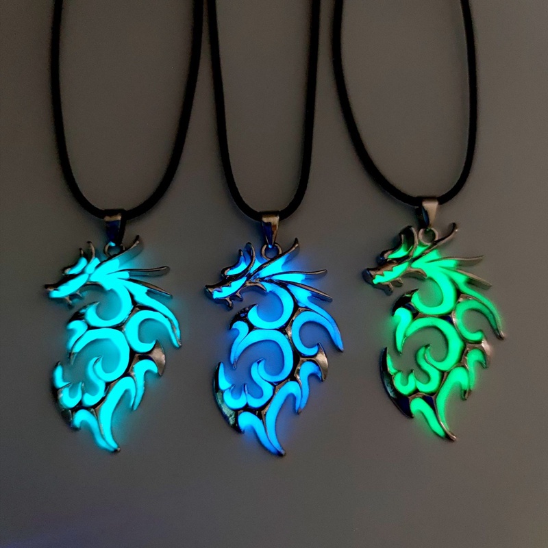 Kalung Lapis Silver Desain Naga Luminous Glow In The Dark Untuk Pria Dan Wanita