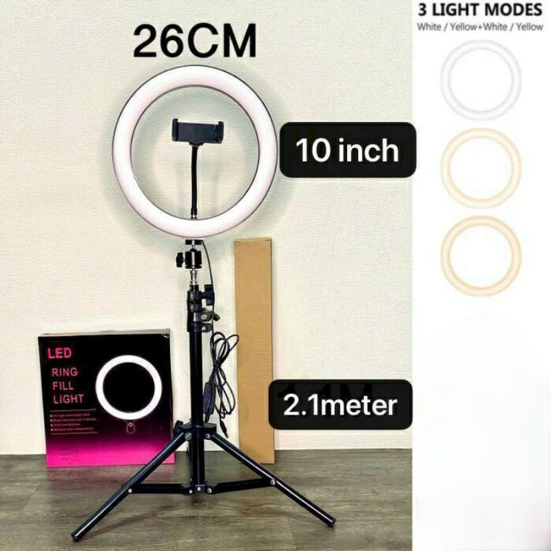 Tripod Lampu Ring Light LED 26cm + Tripod 2.1 meter Selfie Vlogger