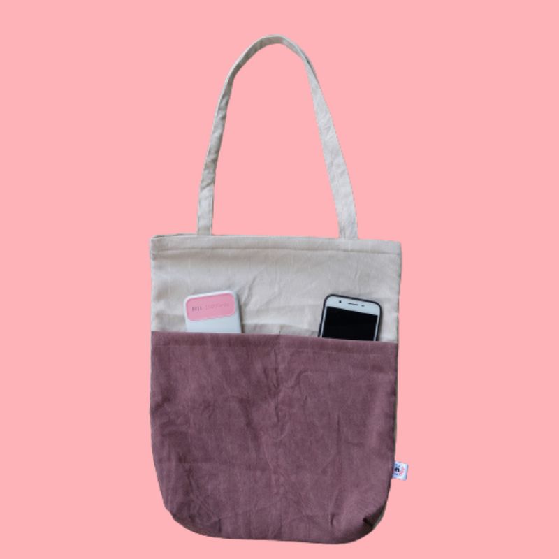 Totebag Corduroy Pocket Tas Kuliah Ukuran 35×40 cm