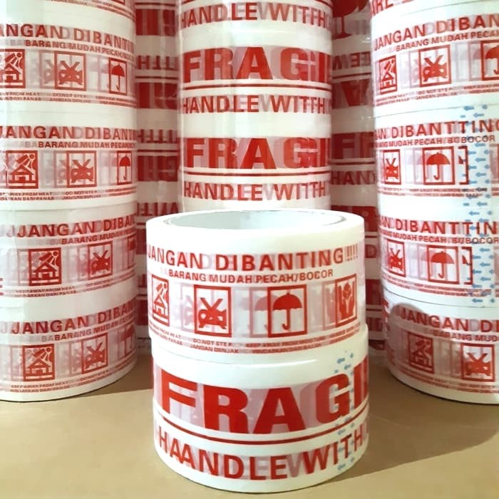 

perekat-pengikat- lakban fragile putih murah tebal 2"(48mm × 60y) harga pabrik promo!! -pengikat-