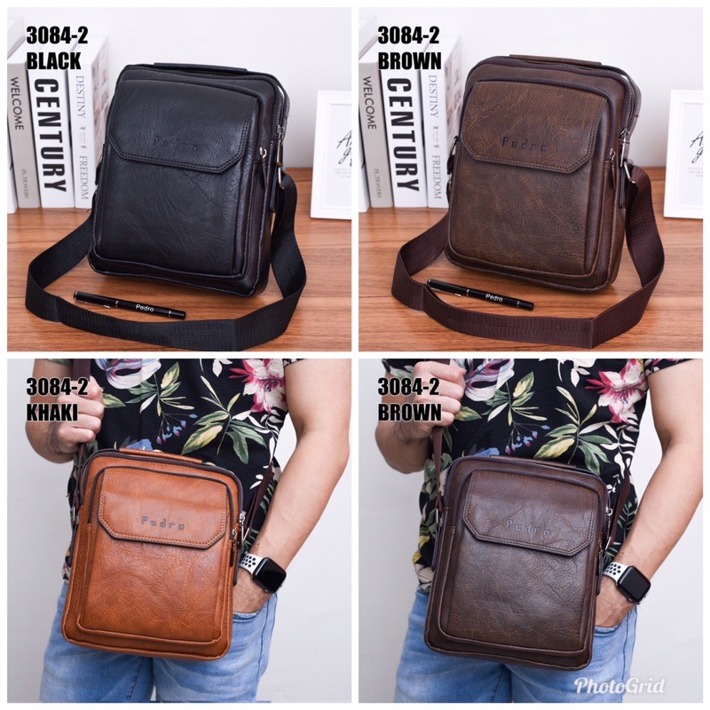 Jual Tas Pria Tas selempang Pedro 3084-2 Bahan kulit sintetis Free pena