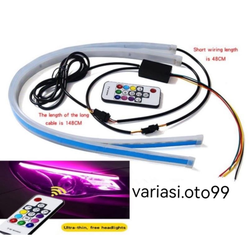 LAMPU ALIS LED DRL SLIM RGB REMOT SEN RUNING LAMPU ALIS MOBIL MOTOR 30CM 45CM 60CM 12VOLT HRG 1SET LENGKAP