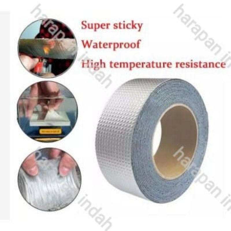 Lakban Anti Bocor Lem Anti Air Aluminium Foil Butyl Super Waterproof Tape Tambal Silver