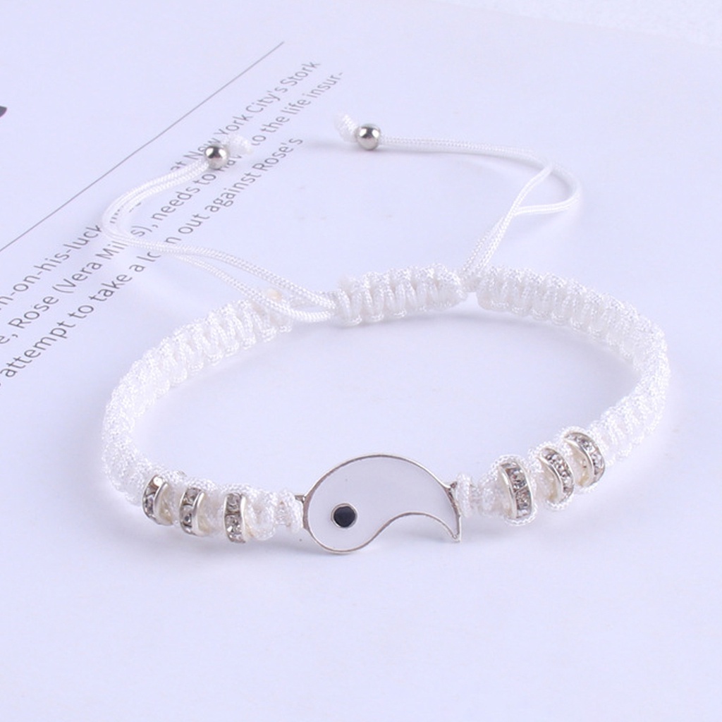 Hu Hu Hu Hu Hu Alat Bantu Pasang Kacamata♡ 2pcs Gelang Rajut Tangan Adjustable Desain Yin Yang 2 Hias Berlian Imitasi Untuk Pria / Wanita / Pasangan