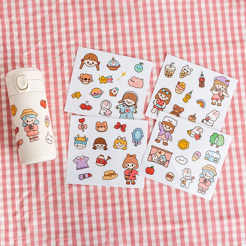 Magic789 1 Sheet Cute Rabbit Girl Cartoon Waterproof Stickers for Bottle Scrapbook DIY Decals