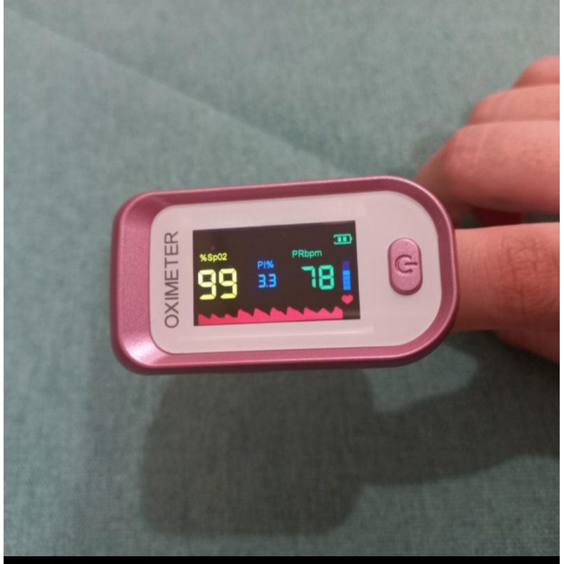 Oksimeter Oximeter Fingerpulse Tip LCD Premium Pink Rose Gold Merah Muda - White Putih