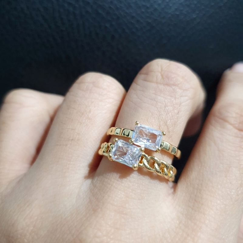 Cincin Titanium Asli mata kilau Free size model Udjust bisa setel kecil besar Anti karat anti alergi Stainless steel ori S108