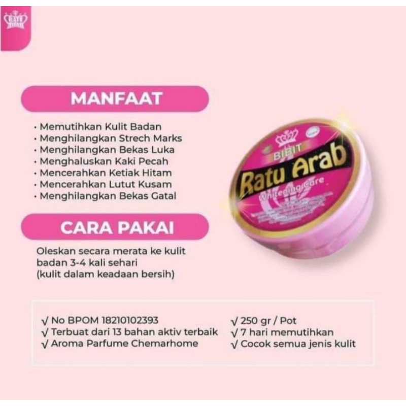 BIBIT RATU ARAB,HAND BODY RATU ARAB,PEMUTIH BIBIT RATU ARAB