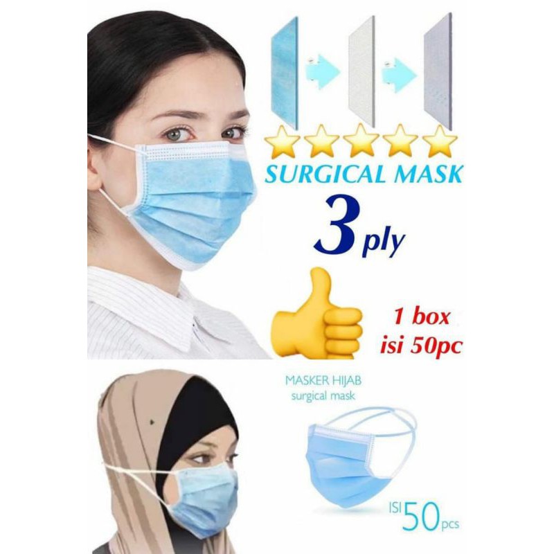 Deskripsi MASKER 3 PLY EARLOOP SURGICAL MASK DISPOSABLE MASK MASKER MULUT ISI 50pc