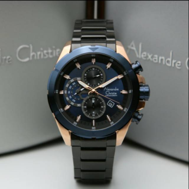 ALEXANDRE CHRISTIE AC6508 BLACK ROSEGOLD BLUE PRIA.ORIGINAL GARANSI RESMI 1 TAHUN