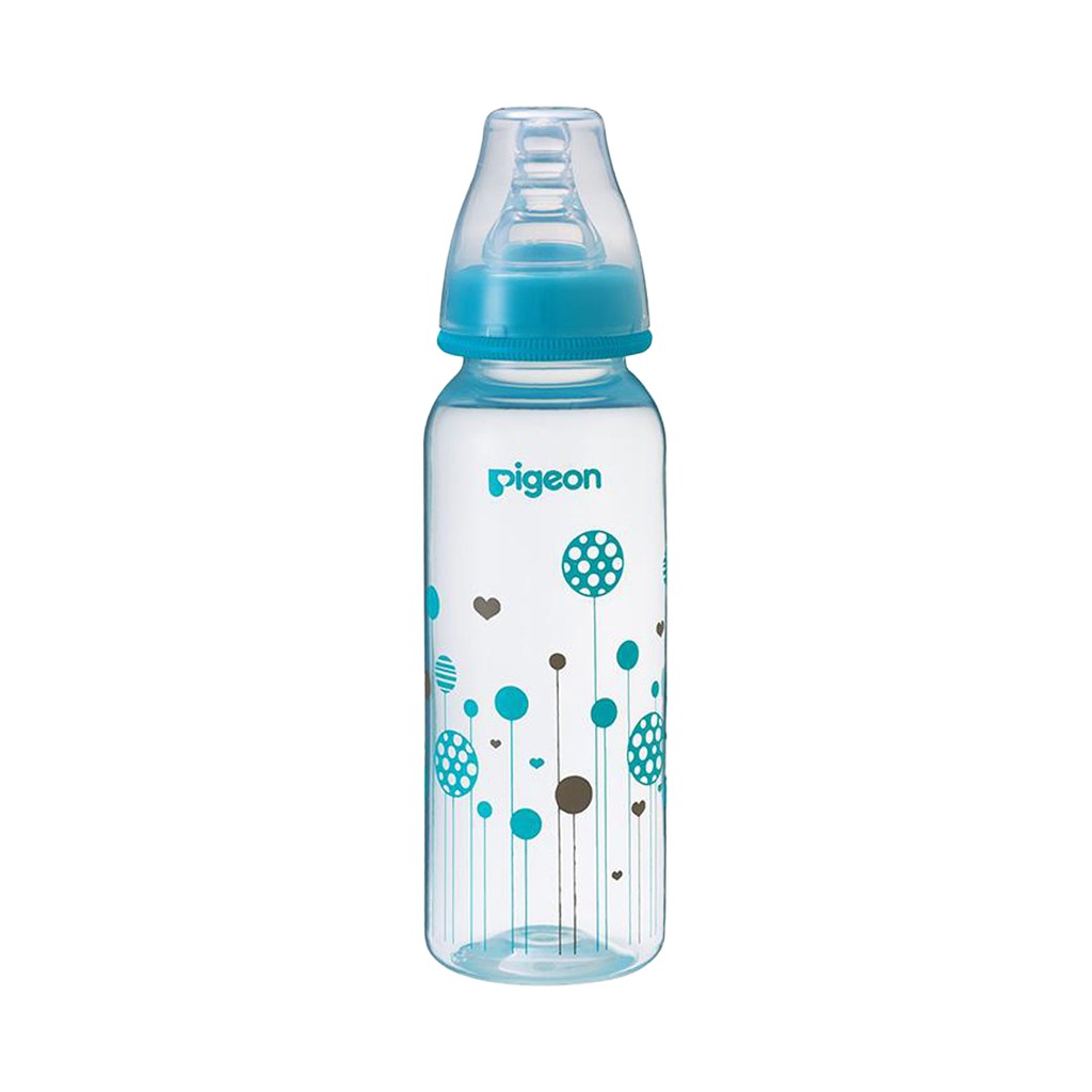 Pigeon Botol Susu Flexible Peristaltic Premium Crystal Clear PP Bottle 4+Bulan Motif Blue Biru 240ml