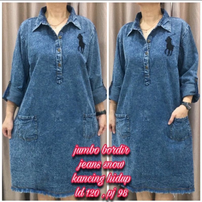 Tunik Jeans Wanita Dewasa Terbaru 2025 Kekinian Import Harga Murah Model Jumbo Bordir Ld 110,ld 120 