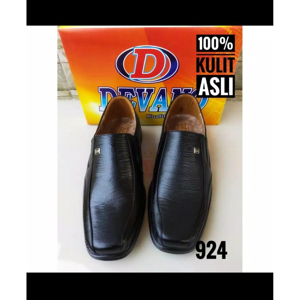 Sepatu Pantofel Kulit ASLI 100% Sapi Tidak Asli Bisa Kembali Sepatu Kantor Pria Full Hitam Slip On PREMIUM Model 924 Devano X Valendino Store