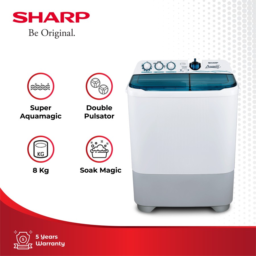 Sharp Mesin Cuci 2 Tabung 8Kg ES-T85CR
