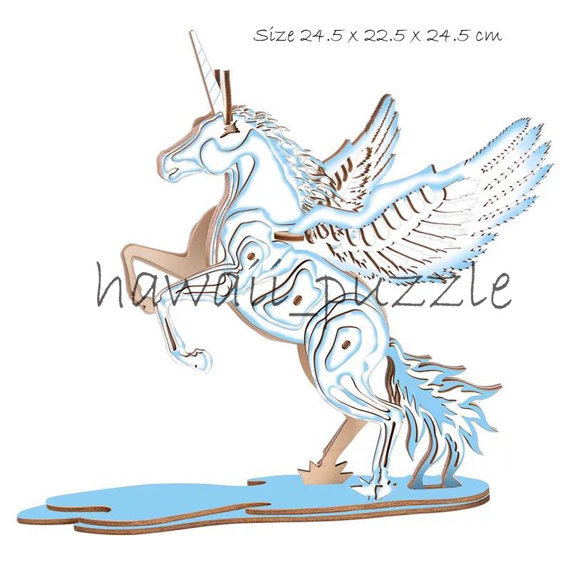 Puzzle 3D DIY bahan kayu model Unicorn mainan puzzle edukasi anak (kado &amp; pajangan)