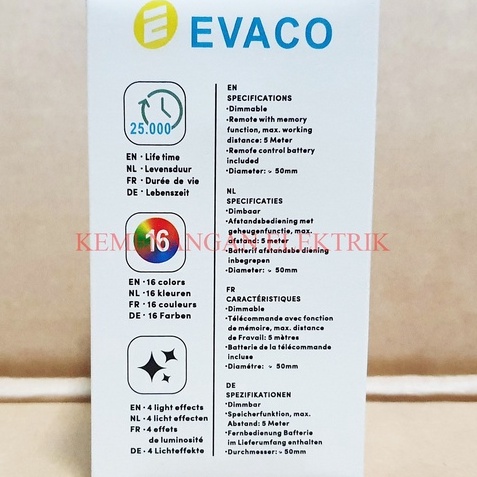EVACO 7W E27 BOHLAM LED BULB REMOTE CONTROL RGB / LAMPU 16 WARNA + REMOT