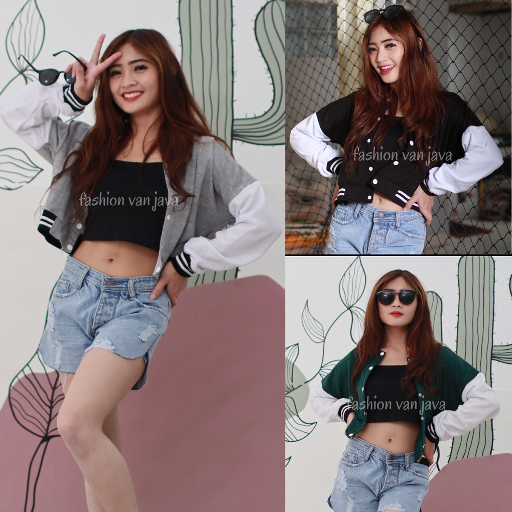 Jaket Crop Baseball Wanita Terbaru