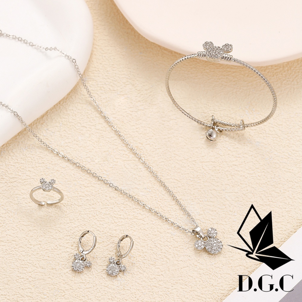 Set Perhiasan Anak Titanium Set Kalung Gelang Cincin Tiatanium Anting Korea Fashion Cincin Aksesoris Wanita Murah