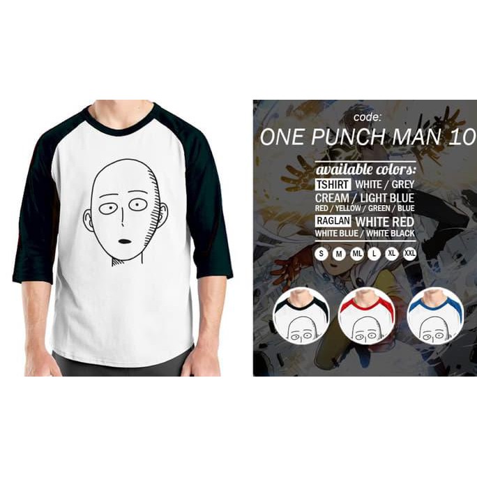 Diskon Raglan One Punch Man 10 - Baju Kaos Distro Anime Ordinal - White-Blue, Ml Terbaru