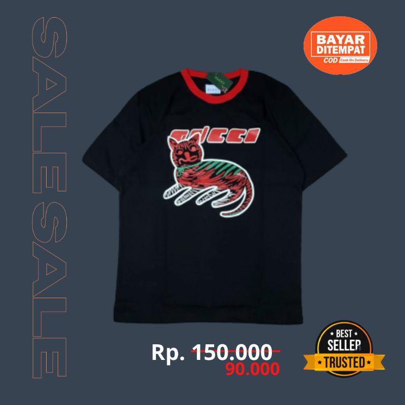 ORI KAOS TSHIRT GUCCI CAT PRINT BLACK AUTHENTIC