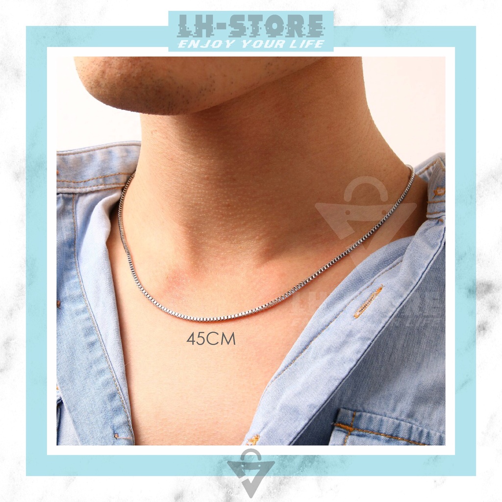 KALUNG TITANIUM KOTAK ITALY WANITA PRIA  SILVER SEPERTI MAS PUTIH ANTI KARAT ANTI LUNTUR [KR-05]