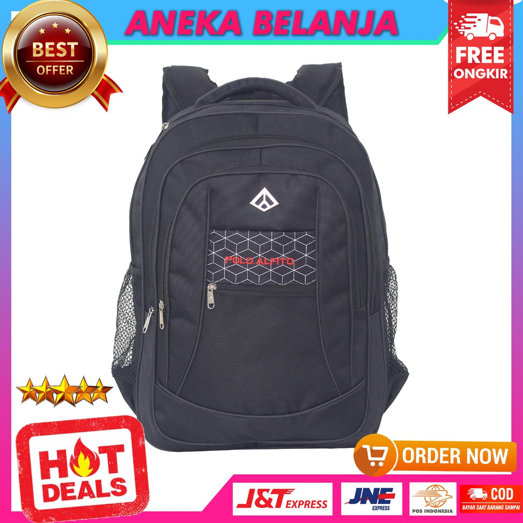 BACKPACK SEKOLAH COWOK ALFITO JARING SPIDER HITAM TAS RANSEL LAPTOP MURAH MULTIFUNGSI BERKUALITAS