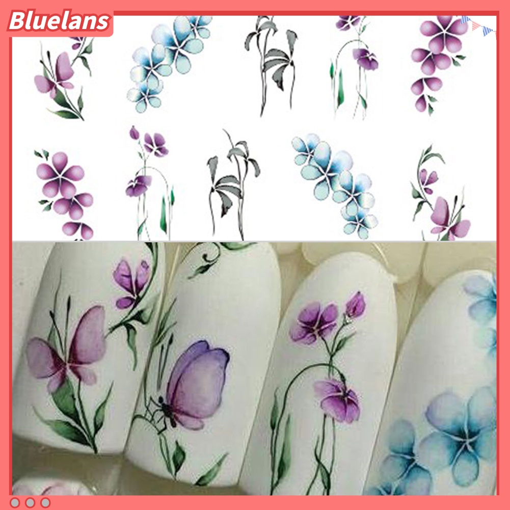 Bluelans Stiker Kuku Motif Bunga Kupu-Kupu Gaya Vintage Untuk Manicure