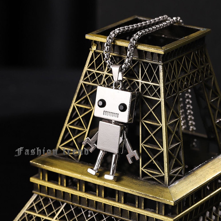 Eropa dan Amerika Keren Bumi disco hip hop square robot baja titanium kalung kepribadian trendi pria