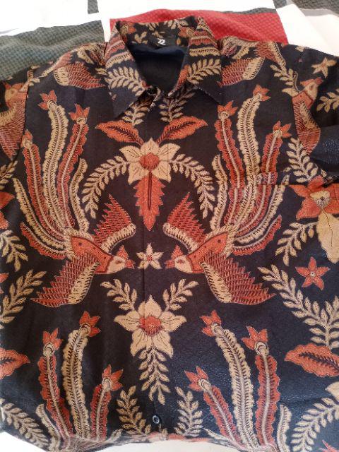 Kemeja Batik Dobby Pria Lengan Panjang Premium Warna Merah Cream Hitam 721033 Cap 72