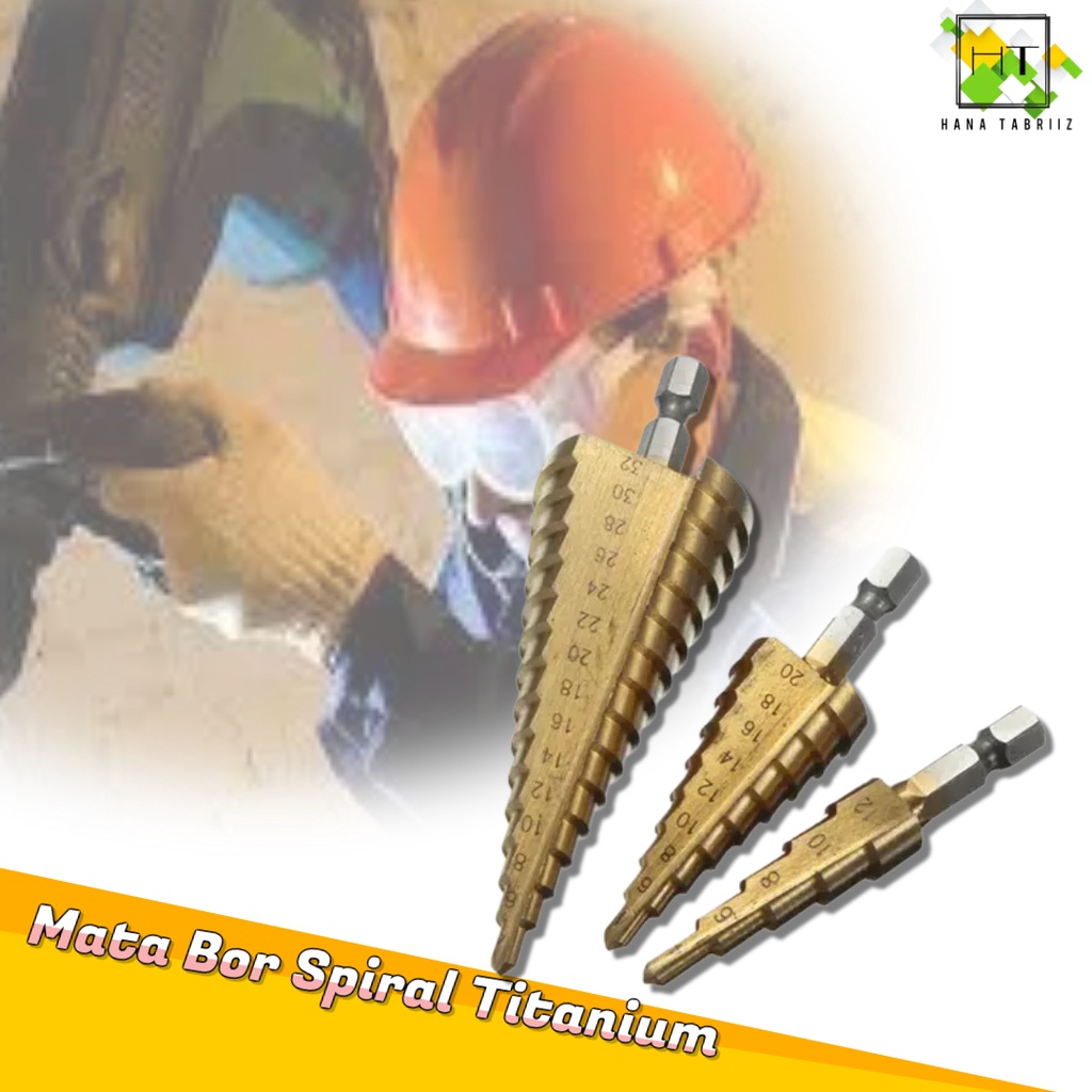 Mata Bor Pagoda Spiral Titanium Coated 3PCS - Golden Bahan HSS Steel