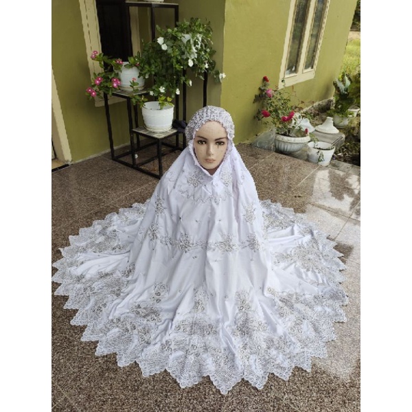 mukena  putih bordir silfer bordir bukittinggi
