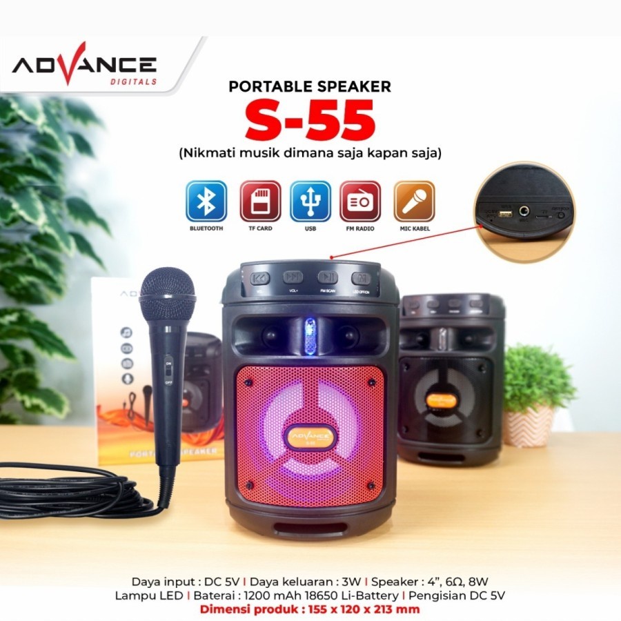 Jual Speaker Advance Bluetooth Music Box & Karaoke S55 4inch /S55 Free