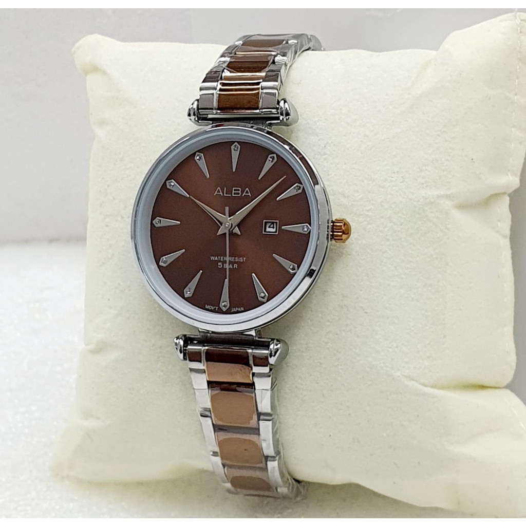 Jam Tangan Wanita Fashion Alba C6853T Tali Rantai Tanggal Aktif Free Box &amp; Baterai