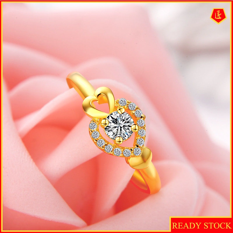 [Ready Stock]Elegant Women's Heart-Shaped Gold Ring Simple Fashion