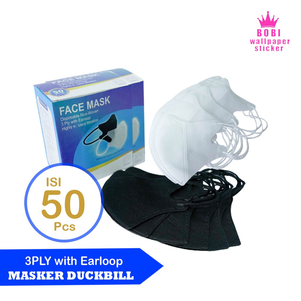 Masker Duckbill 3ply earloop disposable facemask Duck Bill /  DUCKBILL DEWASA Variasi Warna / Masker Tanpa Box