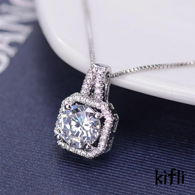 Kalung Rantai Pendek Hias Kristal Berlian Zircon Bentuk Kotak Untuk Wanita