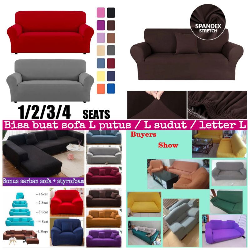 Sarung penutup sofa 1/2/3/4 dudukan polos / COD &amp; gratis ongkir / Cover sarung sofa elastis