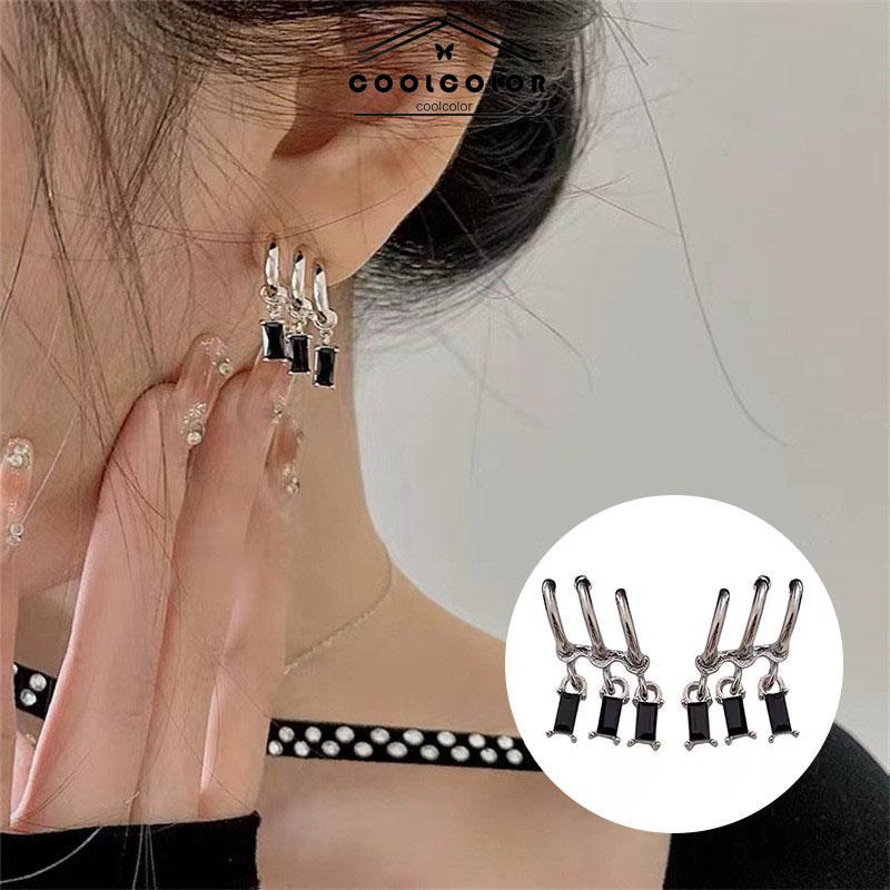 COD  Anting Pejantan Zirkon Gelap Wanita Manis Keren Gaya Niche Design Personality Earrings- cl